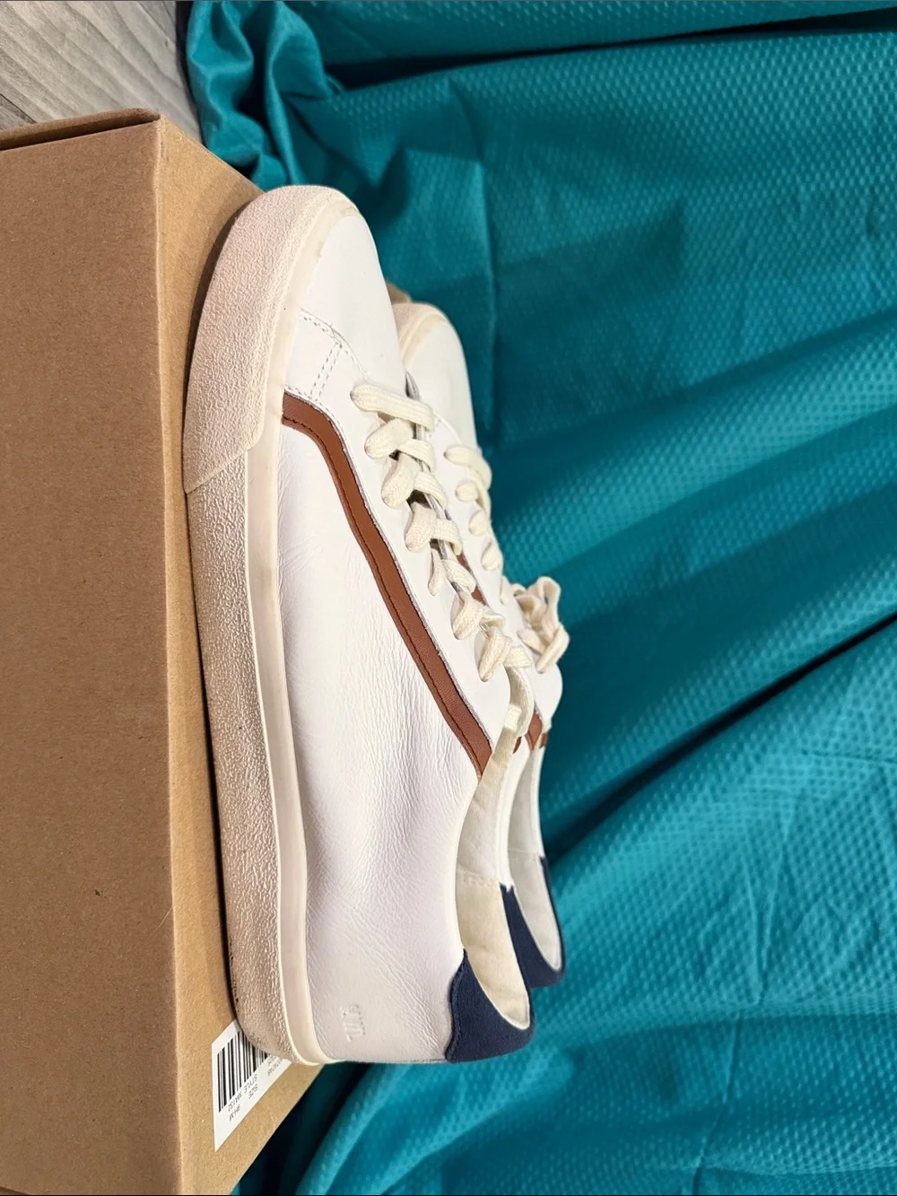 Madewell White Leather Boat Shoes with Brown Accent